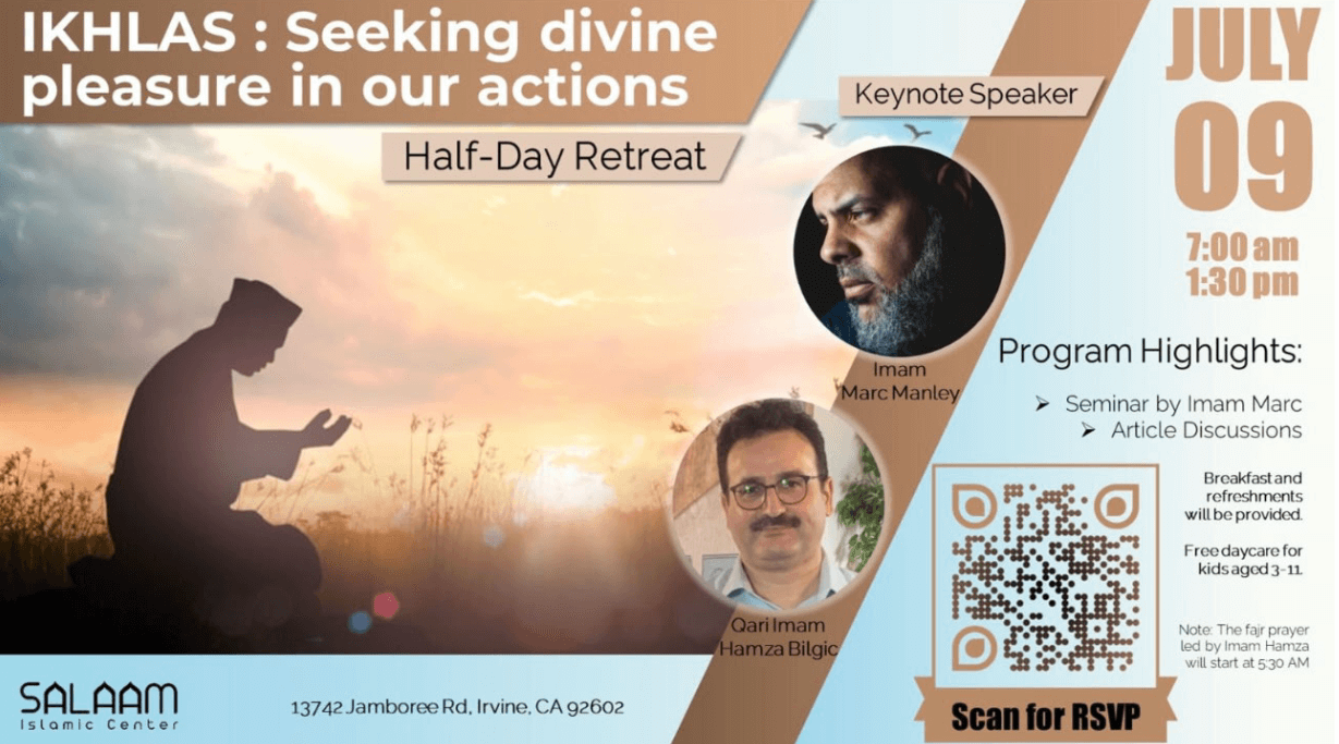 Flyer for half-day retreat at the Salaam Center in Irvine, California